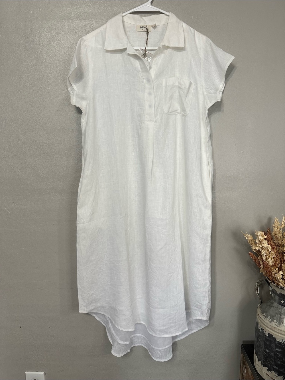 NWT Boho White Linen Shirt Dress “Ahoy Tunic Dress”  SMALL
